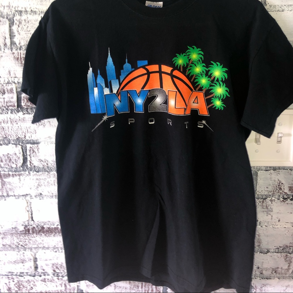 vintage “NY 2 LA” tee shirt // black, orange, blue